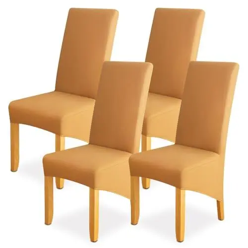 Produktbild: Stuhlhussen 4er Set Stuhlüberzug Elastizität Spandex Universal-Hussen für Stühle Moderne und Elegante Optik Stuhl Schutz Abdeckungen Mit Gummiband für Esszimmer, Bankette, Partys und Dekoration