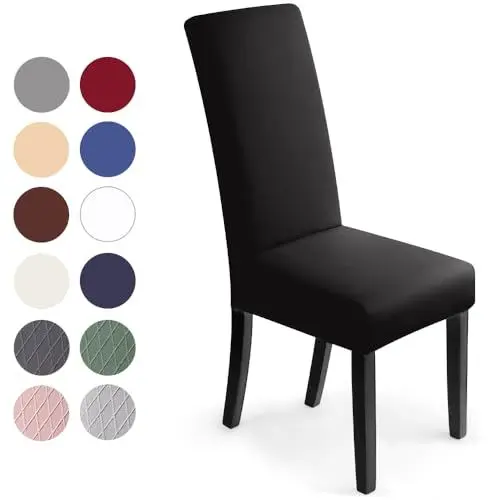 Produktbild: Stuhlhussen 6 Stück, Stretch-Stuhlbezug elastische Moderne Husse Elasthan Stretchhusse Stuhlbezug Stuhlüberzug . bi-Elastic Spannbezug, sehr pflegeleicht und langlebig Universal (6 Stück, Schwarz) -J
