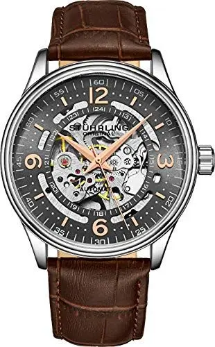 Produktbild: Stuhrling Original Herren-Automatikuhr mit Skelett-Design, Echtlederarmband und mechanischem Uhrwerk mit Selbstaufzug