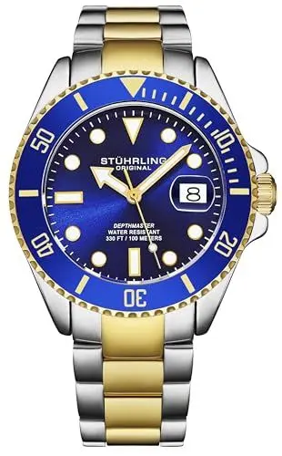 Produktbild: Stuhrling Original Herren-Taucheruhr, Schweizer Uhrwerk, Edelstahlarmband, wasserdicht bis 100 m