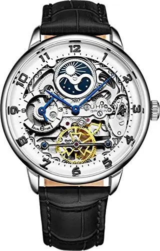 Produktbild: Stuhrling Original Herren-Skelett-Automatikuhr – analoges Zifferblatt, Dualzeit, AM/PM, Sonne und Mond, Herrenarmbanduhr