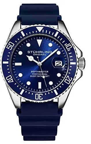 Produktbild: Stuhrling Original Taucheruhr für Herren - Pro Diving Watch - Sportuhren für Herren mit verschraubter Krone wasserdichte Uhr 330 Ft (Blau)