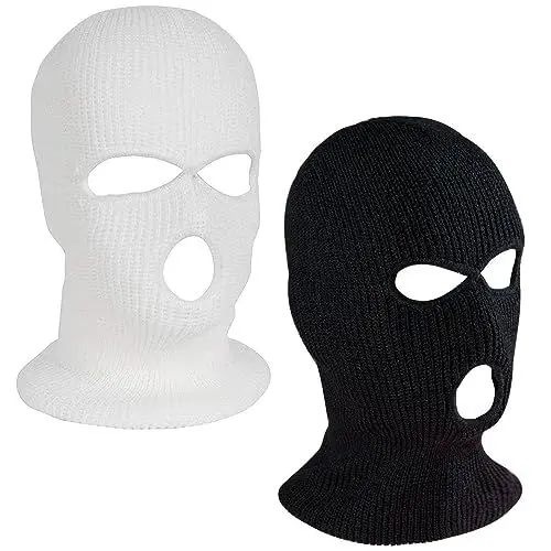 Produktbild: Sturmhaube 3 Loch, 2pcs Sturmmaske 3 Loch, 3-Loch Gestrickte Balaclava, Atmungsaktiv Winddicht Sturmmaske, Sturmhaube 3 Loch für Winter, Outdoor, Skifahren, Radfahren, Bergsteigen (Schwarz+Weiß)