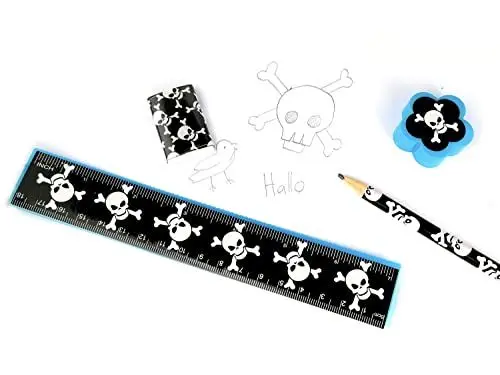 Produktbild: STUWU Schreibset Pirat Piraten mit Radiergummi Spitzer Bleistift Mitgebsel Piratenparty
