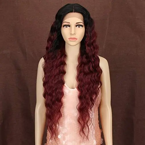 Produktbild: Style Icon Perücke mit Filmansatz Super Lange Lace Front Wigs für Frauen Kunsthaar Wasserwelle Perücken mit Mittelscheitel Damen Wig 76cm Kunstfaser synthetische Faser (TT1B/530)