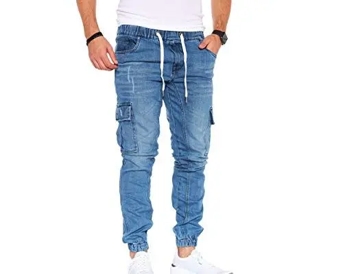 Produktbild: Styleko Herren Cargo Jeans Hose für Männer Jungen Regular Slim Fit Denim Destroyed Jogger Freizeithose Casual Pants Stretch | 7 Taschen 8004 (Light Blue, 33)