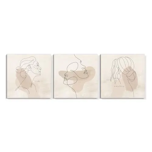 Produktbild: STYLER Leinwandbilder Set Esmeralda 3x 32x32 cm (AUFHÄNGFERTIG) - Strichkunst Zeichnungen von Frauen - Line Art - Minimalistisch und ästhetisch - Modernes Design für Wohnzimmer und Schlafzimmer