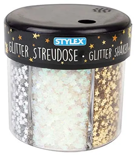 Produktbild: Stylex 23387 Glitter-Streudekor in Einer praktischen Streudose, mit Herzen und Sternen in 6 verschiedenen Ausführungen, zum Basteln und Verzieren, Multicolor, one size, 60 g