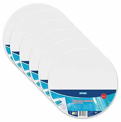 Produktbild: Stylex 28658-P6 - Keilrahmen rund, Durchmesser 30 cm, mit Leinwand aus 100 % Baumwollgewebe bespannt, grundiert, rückseitig geheftet, für Öl-, Acryl- und Temperafarben, Gouache - Malerei, 6 Stück