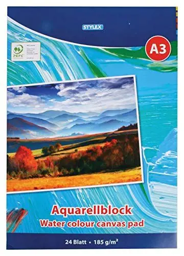 Produktbild: Stylex 28691 - Aquarellblock DIN A3, 24 Blatt 185 g/m², mit Kopfleimung, ideal für Amateur- und professionelle Künstler gleichermaßen