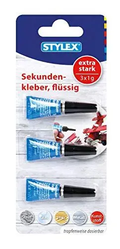 Produktbild: Stylex 31047 - Sekundenkleber, extra stark, 3 Tuben à 1 g, zum Kleben von Kunststoff, Metall, Holz, Glas und Stein, tropfenweise dosierbar