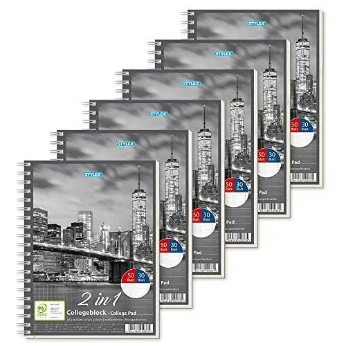 Produktbild: Stylex 40033-P6 - Collegeblock Duo mit Spiralbindung, DIN A5, 50 Blatt kariert und 30 Blatt liniert, 6 Stück