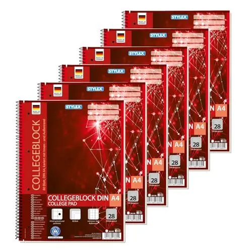 Produktbild: Stylex 43889-P6 - Collegeblock kariert, 6 Stück in DIN A4, je 80 Blatt mit 60 g/m² mit Spiralbindung
