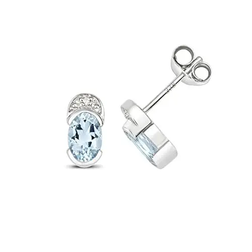 Produktbild: Stylische 9 Karat (375) Weißgold Damen - Diamant Paar Ohrstecker Brillant-Schliff H - PK mit Aquamarin - 9mm*4mm TRS35521