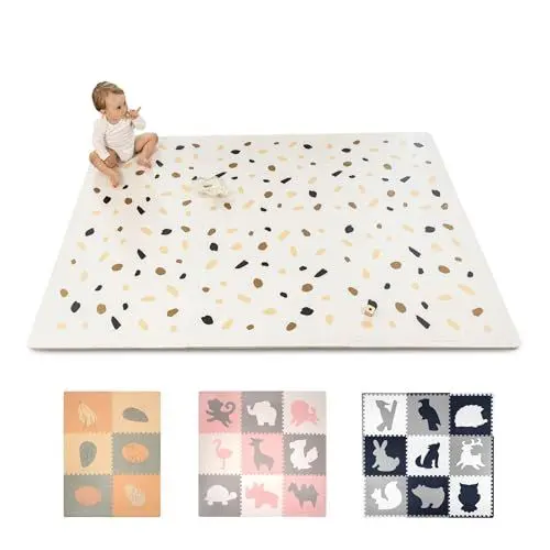 Produktbild: Stylische Puzzlematte Baby 180 x 120 cm Konfetti, 6 XXL-Platten à 60x60cm – 20% dickere, weichere Puzzlematte für Kinder–schadstofffreie, geruchlose, Pflegeleichte Baby Krabbelmatte, Puzzlematte Boden