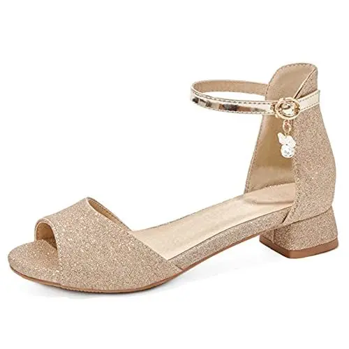Produktbild: StyliShoes Damen Glitzersandalen mit Knöchelschnalle und Peeptoe für den Sommer(Gold,42 EU)