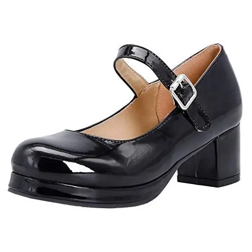 Produktbild: CuteFlats Damen Süß Mary Jane Heels mit Runder Zehe für Kleid (Schwarz, 44)