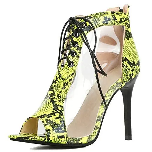 Produktbild: StyliShoes Damen Side Transparente und Schnürsandalen mit Reißverschluss und Schlangenmuste(Neongrün,39 EU)