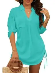 Produktbild: StylSense Damen Strandkleid Sommer Bikini Cover Up Badeanzug Sommerkleider Damen Leicht Strandponcho bluse mit Tunnelzug (Grün, L)