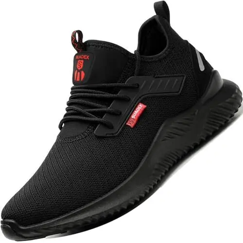 Produktbild: SUADEX Arbeitsschuhe Sicherheitsschuhe Herren Damen Leicht Atmungsaktiv Stahlkappenschuhe Unisex Sneaker mit Stahlkappe Schwarz 43EU