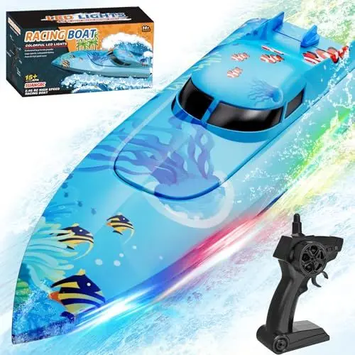 Produktbild: suangrc 918 RC-Boot, ferngesteuertes Boot für Kinder, RC-Boote für Schwimmbäder, Spielzeugboote mit LED-Leuchten, Bootsspielzeug für Erwachsene, Spielzeuggeschenk für Jungen