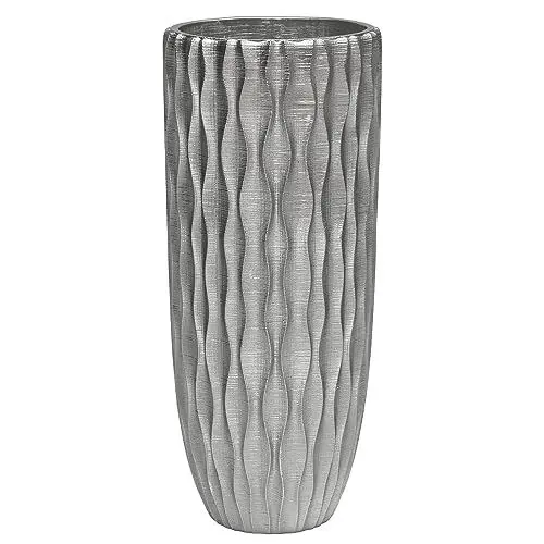 Produktbild: Suanti Dekorative Blumenvase (33 cm), Groß Silberne Vase mit Wasserwellenmuster, Für Home Office Dekor, Tischdeko,Nachhaltig, Wasserdicht, DIY Trockenblumen Dekor Vasen (Silbrig)