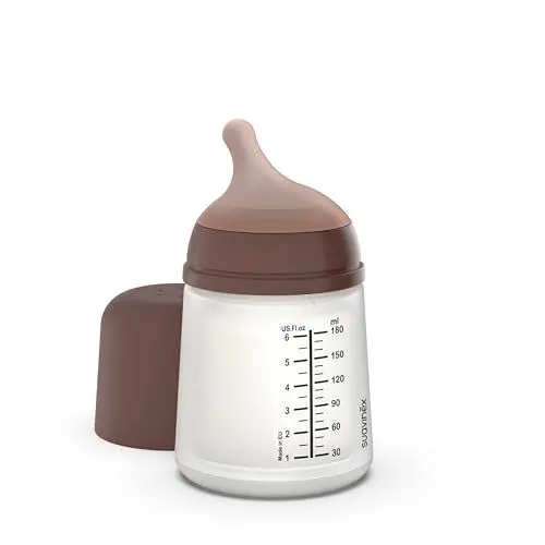 Produktbild: Suavinex, Anti-Colic Babyflasche Zero Zero, mit anpassbarem Silikon-Sauger (A), für Babys ab 0 Monaten und Neugeborene, speziell für Stillen, Muttermilch und Säuglingsnahrung, 180 ml, Deep