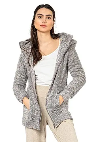 Produktbild: Sublevel Damen Fleece-Mantel: Kuschelige Teddyfleece Kapuzenjacke, Langarm, Warm und Bequem, Freizeitjacke in Schwarz, Rosa, Weiß, Grau Light-Grey L