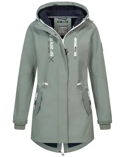 Produktbild: Damen Frühlings Jacke Softshell Outdoor Regen Übergangs Softshelljacke, Farbe:mineral green., Größe:XXL 44