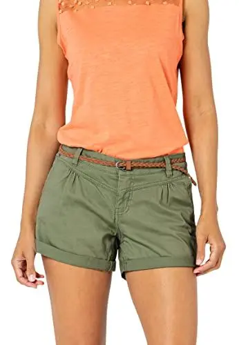 Produktbild: Sublevel Damen Kurze Hose Stretch-Shorts mit Flecht-Gürtel Middle-Green L