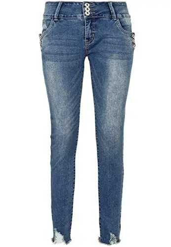 Produktbild: Sublevel Damen Skinny Stretch-Jeans mit Knopfdetail & Destroyed Parts Blue L