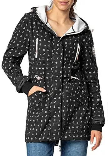 Produktbild: Sublevel Damen Softshell-Jacke Kurzmantel mit Kapuze & Print Black XXL
