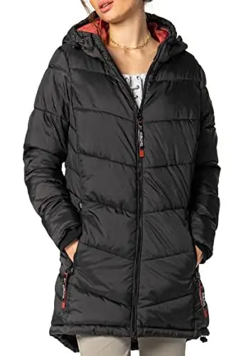 Produktbild: Sublevel Damen Winterjacke Stepp-Mantel mit Kapuze lang & tailliert, Outdoorjacke für Damen Black L