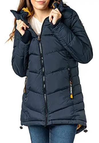Produktbild: Sublevel Damen Winterjacke Stepp-Mantel mit Kapuze lang & tailliert, Outdoorjacke für Damen Dark-Blue S