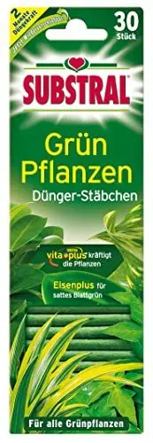 Produktbild: Substral Dünger-Stäbchen für Grünpflanzen mit Eisen-Plus und 2 Monate Langzeitwirkung, 30 Stück