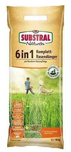 Produktbild: Substral Naturen 6in1 Komplett Rasendünger, mit Sofort und Langzeitwirkung mit Extra Kalk und Kalium, 135 m², 10 kg