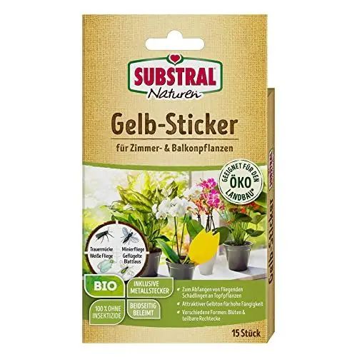Produktbild: Substral Naturen Bio Gelbstecker, Gelbsticker, insektizidfreie Leimfallen zum Schutz von Zierpflanzen, 15 Stück