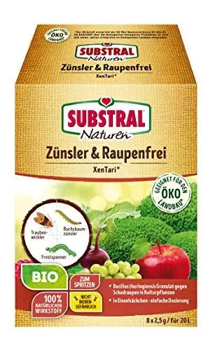 Produktbild: Substral Naturen Bio Zünsler-und Raupenfrei XenTari, biologisches Spritzpulver gegen Buchsbaumzünsler und Schadraupen, 8x2,5g, Blau