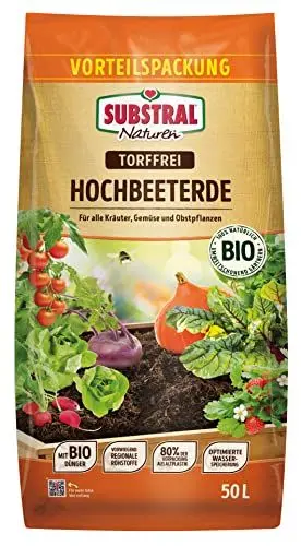 Produktbild: Substral Naturen Hochbeeterde Bio & torffrei 50l, für alle Kräuter, Gemüse und Obstpflanzen im Hochbeet und im Garten