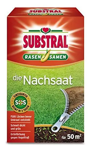 Produktbild: Substral Rasensamen Die Nachsaat, Rasensaat, Schnell keimende strapazierfähige Rasenreparatur-Mischung, 1 kg für 50 m²