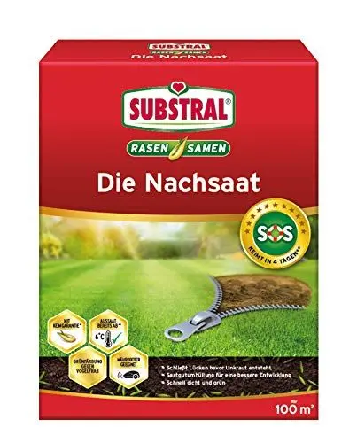 Produktbild: Substral Rasensamen Die Nachsaat, Rasensaat, Schnell keimende strapazierfähige Rasenreparatur-Mischung, 2 kg für 100 m²