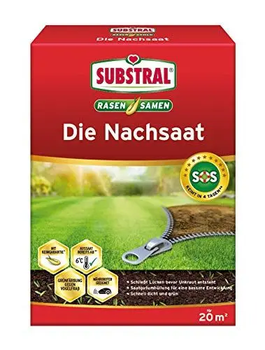 Produktbild: Substral Rasensamen Die Nachsaat, Rasensaat, Schnell keimende strapazierfähige Rasenreparatur-Mischung, 400 g für 20 m²