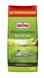 Produktbild: Substral Rasensamen Sport und Spiel, strapazierfähige Rasensaat-Mischung mit Grünfärbung gegen Vogelfraß, 10kg, 500m²
