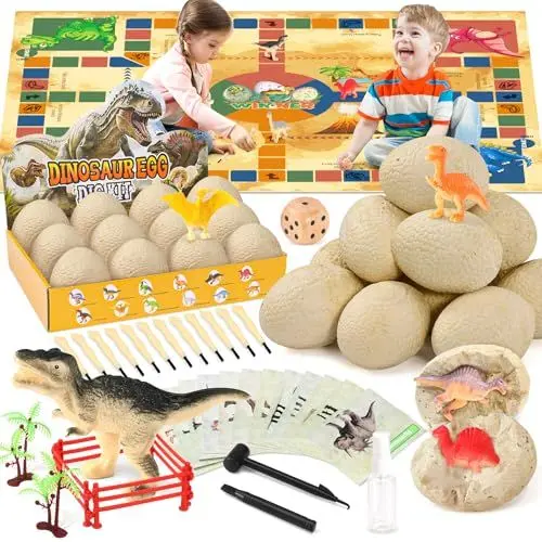 Produktbild: Subtail Dino Ausgrabungsset für Kinder - Ei Dinosaurier Archäologie Spielzeug Party mit Speziellen Fliegenschachmatte | Szenenbäume - Dinosaurier Figuren Geschenk ab 3 4 5 6 7 Junge Mädchen