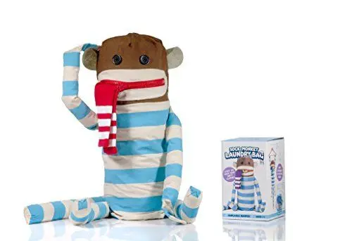 Produktbild: SUCK UK Wäschesack „Sockenaffe“ Sockenaffe Wäschesack Hängender Waschkorb mit Klettverschluss 100% Baumwolle Mehrfarbig Wäschebehälter Kleidersack Kinder Schmutzwäsche