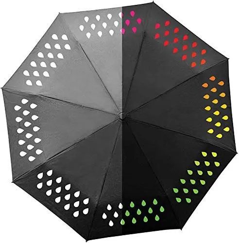 Produktbild: Suck UK Ultra kompakter Farbwechselschirm | Regentropfen-Design ändert bei Nässe die Farbe | Farbe ändert sich nach dem Trocknen wieder in Weiß | ultrakompakte Größe | starker faltbarer Reiseschirm
