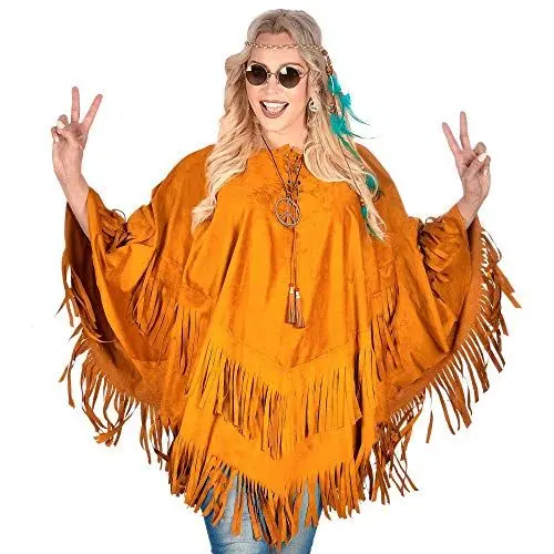 Produktbild: W WIDMANN MILANO Party Fashion - Kostüm Poncho in Wildlederoptik, Faschingskostüme für Erwachsene, Hippie, Reggae, Western, Cowboy