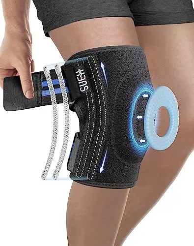 Produktbild: SueH Design Kniebandage gegen Knieschmerzen mit seitlichen Stabilisatoren und Patella-Gelpolster, für Arthritis-Schmerzen, Erholung nach Verletzungen, Laufen, Training