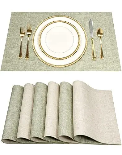 Produktbild: SUEH DESIGN Leder Tischsets 6er Set Tischsets Abwaschbar Lederoptik Platzdeckchen Hitzebeständiges PU Kunstleder Platzset für Hause Küche Speisetisch 43cm x 31cm