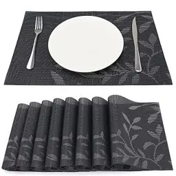 Produktbild: SueH Design Gewebte Platzsets Tischsets 8er Set Vinyl Hitzebeständig Platzdeckchen Antifouling und Waschbar 45 cm * 30 cm, Dunkle Blätter